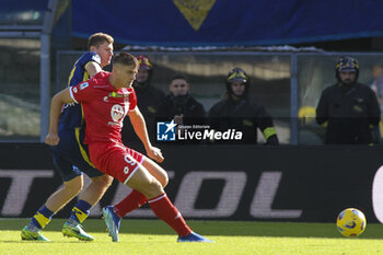 2023-11-05 - Lorenzo Colombo of AC Monza competes for the ball with Pawel Dawidowicz of Hellas Verona FC during Hellas Verona FC  vs Monza AC, 11° Serie A Tim 2023-24 game at Marcantonio Bentegodi Stadium in Verona (VR), Italy, on November 05, 2023. - HELLAS VERONA FC VS AC MONZA - ITALIAN SERIE A - SOCCER