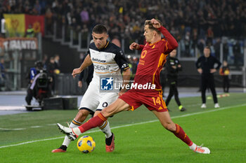 2023-11-05 - Nikola Krstovic (US Lecce); Diego Llorente (AS Roma);  during the Italian Football Championship League A 2023/2024 match between AS Roma vs US Lecce at the Olimpic Stadium in Rome on 05 November  2023. - AS ROMA VS US LECCE - ITALIAN SERIE A - SOCCER