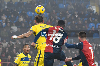 2023-11-10 - aerial contrast during Italian Serie A between Genoa CFC and Hellas Verona at Stadio Luigi Ferraris, Genova - GENOA CFC VS HELLAS VERONA FC - ITALIAN SERIE A - SOCCER