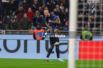 2023-11-12 - Federico Dimarco of FC Internazionale celebrates after scoring a goal during Serie A 2023/24 football match between FC Internazionale and Frosinone Calcio at Giuseppe Meazza Stadium, Milan, Italy on November 12, 2023 - INTER - FC INTERNAZIONALE VS FROSINONE CALCIO - ITALIAN SERIE A - SOCCER