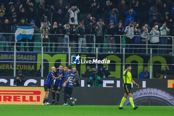 2023-11-12 - Hakan Calhanoglu of FC Internazionale celebrates with his teammates after scoring a goal during Serie A 2023/24 football match between FC Internazionale and Frosinone Calcio at Giuseppe Meazza Stadium, Milan, Italy on November 12, 2023 - INTER - FC INTERNAZIONALE VS FROSINONE CALCIO - ITALIAN SERIE A - SOCCER