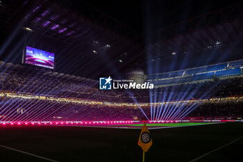 2023-11-12 - A general view inside the stadium with a light show to promote a new sponsor Qatar Airways during Serie A 2023/24 football match between FC Internazionale and Frosinone Calcio at Giuseppe Meazza Stadium, Milan, Italy on November 12, 2023 - INTER - FC INTERNAZIONALE VS FROSINONE CALCIO - ITALIAN SERIE A - SOCCER