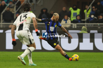 2023-12-09 - Federico Dimarco of FC Internazionale scores a goal during Serie A 2023/24 football match between FC Internazionale and Udinese Calcio at Giuseppe Meazza Stadium, Milan, Italy on December 09, 2023 - INTER - FC INTERNAZIONALE VS UDINESE CALCIO - ITALIAN SERIE A - SOCCER
