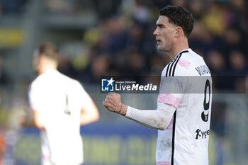 2023-12-23 - Juventus' Serbian forward Dusan Vlahovic celebrates after scoring a goal during the Serie A football match between Frosinone Calcio vs Juventus FC at the Benito Stirpe stadium in Frosinone, Italy on December 23, 2023. - FROSINONE CALCIO VS JUVENTUS FC - ITALIAN SERIE A - SOCCER