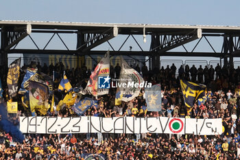 2023-12-23 - Frosinone fans display a banner that reads 19-12-23 enchanting referring to the victory against Napoli in the Italian cup during the Serie A football match between Frosinone Calcio vs Juventus FC at the Benito Stirpe stadium in Frosinone, Italy on December 23, 2023. - FROSINONE CALCIO VS JUVENTUS FC - ITALIAN SERIE A - SOCCER