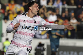 2023-12-23 - Juventus' Serbian forward Dusan Vlahovic gesticulate during the Serie A football match between Frosinone Calcio vs Juventus FC at the Benito Stirpe stadium in Frosinone, Italy on December 23, 2023. - FROSINONE CALCIO VS JUVENTUS FC - ITALIAN SERIE A - SOCCER