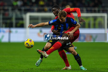 2023-12-23 - Nicolo Barella of FC Internazionale competes for the ball with Mohamed Kaba of US Lecce during Serie A 2023/24 football match between FC Internazionale and US Lecce at Giuseppe Meazza Stadium, Milan, Italy on December 23, 2023 - INTER - FC INTERNAZIONALE VS US LECCE - ITALIAN SERIE A - SOCCER