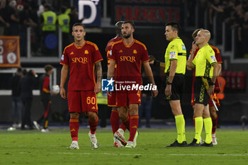 2023-09-01 - Riccardo Pagano of A.S. Roma and Bryan Cristante of A.S. Roma during the 3rd day of the Serie A Championship between A.S. Roma - A.C. Milan on September 1, 2023 at the Olympic Stadium in Rome, Italy. - AS ROMA VS AC MILAN - ITALIAN SERIE A - SOCCER
