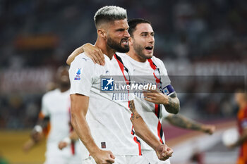 2023-09-01 - Olivier Giroud of Milan celebrates after scoring 0-1 goal by penalty during the Italian championship Serie A football match between AS Roma and AC Milan on September 1, 2023 at Stadio Olimpico in Rome, Italy - FOOTBALL - ITALIAN CHAMP - AS ROMA V AC MILAN - ITALIAN SERIE A - SOCCER