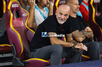 2023-09-01 - Stefano Pioli head coach of Milan smiles during the Italian championship Serie A football match between AS Roma and AC Milan on September 1, 2023 at Stadio Olimpico in Rome, Italy - FOOTBALL - ITALIAN CHAMP - AS ROMA V AC MILAN - ITALIAN SERIE A - SOCCER