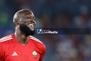 2023-09-01 - Romelu Lukaku of Roma smiles during the Italian championship Serie A football match between AS Roma and AC Milan on September 1, 2023 at Stadio Olimpico in Rome, Italy - FOOTBALL - ITALIAN CHAMP - AS ROMA V AC MILAN - ITALIAN SERIE A - SOCCER