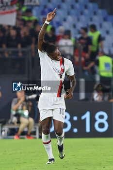 2023-09-01 - Rafael Leao of Milan celebrates after scoring 0-2 goal during the Italian championship Serie A football match between AS Roma and AC Milan on September 1, 2023 at Stadio Olimpico in Rome, Italy - FOOTBALL - ITALIAN CHAMP - AS ROMA V AC MILAN - ITALIAN SERIE A - SOCCER