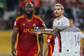 2023-09-01 - Romelu Lukaku of Roma and Theo Hernandez of Milan in action during the Italian championship Serie A football match between AS Roma and AC Milan on September 1, 2023 at Stadio Olimpico in Rome, Italy - FOOTBALL - ITALIAN CHAMP - AS ROMA V AC MILAN - ITALIAN SERIE A - SOCCER