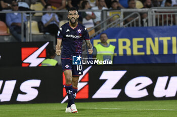 2023-09-28 - Nicolas Gonzalez of A.C.F. Fiorentina celebrates after scoring 0-1 during the 6th day of the Serie A Championship between Frosinone Calcio vs A.C.F. Fiorentina, 28 September 2023 at the Benito Stirpe Stadium, Frosinone, Italy. - FROSINONE CALCIO VS ACF FIORENTINA - ITALIAN SERIE A - SOCCER