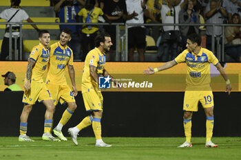 2023-09-28 - Matias Soule' of Frosinone Calcio celebrates after scoring 1-1 during the 6th day of the Serie A Championship between Frosinone Calcio vs A.C.F. Fiorentina, 28 September 2023 at the Benito Stirpe Stadium, Frosinone, Italy. - FROSINONE CALCIO VS ACF FIORENTINA - ITALIAN SERIE A - SOCCER