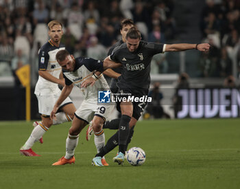 2023-09-26 - Adrien Rabiot of Juventus and Alexis Blin of Us Lecce during the Italian Serie A, football match between Juventus Fc and Us Lecce on 26 September 2023 at Allianz stadium, Turin, Italy. Photo Nderim Kaceli - JUVENTUS FC VS US LECCE - ITALIAN SERIE A - SOCCER