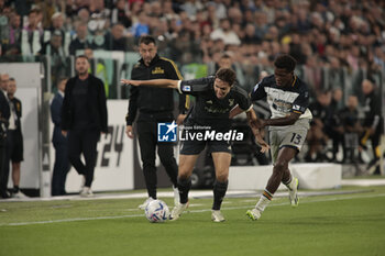 2023-09-26 - Federico Chiesa of Juventus and Patrick Dorgu of Us Lecce during the Italian Serie A, football match between Juventus Fc and Us Lecce on 26 September 2023 at Allianz stadium, Turin, Italy. Photo Nderim Kaceli - JUVENTUS FC VS US LECCE - ITALIAN SERIE A - SOCCER