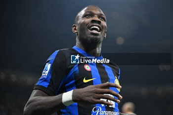 2023-10-29 - Marcus Thuram of Fc Inter celebrating after a goal the Italian Serie A football match between Inter FC Internazionale and AS Roma on 29 of October 2023 at Giuseppe Meazza San Siro Siro stadium in Milan, Italy. Photo Tiziano Ballabio - INTER - FC INTERNAZIONALE VS AS ROMA - ITALIAN SERIE A - SOCCER