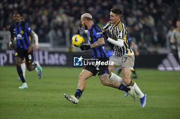2023-11-26 - Federico Di Marco of Inter Milan and Andrea Cambiaso of Juventus during the Italian Serie A, football match between Juventus Fc and Fc Inter, on 26 November 2023 at Allianz Stadium, Turin, Italy. Photo Nderim Kaceli - JUVENTUS FC VS INTER - FC INTERNAZIONALE - ITALIAN SERIE A - SOCCER