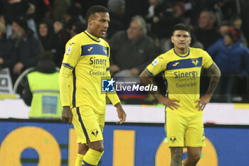 2023-12-03 - Michael Folorunsho of Hellas Verona FC and Bruno Amione of Hellas Verona FC expresses disappointment during Udinese Calcio vs Hellas Verona FC, 14° Serie A Tim 2023-24 game at Bluenergy Stadium - Stadio Friuli in Udine (UD), Italy, on Dicember 03, 2023. - UDINESE CALCIO VS HELLAS VERONA FC - ITALIAN SERIE A - SOCCER