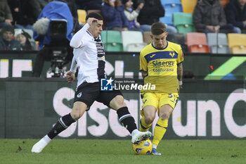 2023-12-03 - Tomas Suslov of Hellas Verona FC battle for the ball with Martin Payero of Udinese FC  during Udinese Calcio vs Hellas Verona FC, 14° Serie A Tim 2023-24 game at Bluenergy Stadium - Stadio Friuli in Udine (UD), Italy, on Dicember 03, 2023. - UDINESE CALCIO VS HELLAS VERONA FC - ITALIAN SERIE A - SOCCER