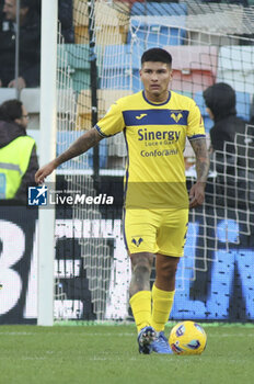 2023-12-03 - Bruno Amione of Hellas Verona FC play the ball during Udinese Calcio vs Hellas Verona FC, 14° Serie A Tim 2023-24 game at Bluenergy Stadium - Stadio Friuli in Udine (UD), Italy, on Dicember 03, 2023. - UDINESE CALCIO VS HELLAS VERONA FC - ITALIAN SERIE A - SOCCER