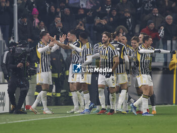2023-12-08 - Federico Gatti of Juventus celebrating with team mates after a goal during the Italian Serie A, football match between Juventus Fc and Sac Napoli on 08 December 2023 at Allianz Stadium, Turin, Italy. Photo Nderim Kaceli - JUVENTUS FC VS SSC NAPOLI - ITALIAN SERIE A - SOCCER