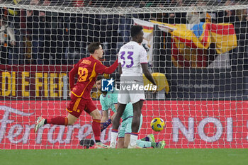 2023-12-10 - Romelu Lukaku of Roma scores 1-0 goal during the Italian championship Serie A football match between AS Roma and ACF Fiorentina on December 10, 2023 at Stadio Olimpico in Rome, Italy - FOOTBALL - ITALIAN CHAMP - ROMA V FIORENTINA - ITALIAN SERIE A - SOCCER