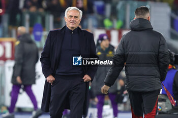 2023-12-10 - Jose' Mourinho head coach of Roma smiles during the Italian championship Serie A football match between AS Roma and ACF Fiorentina on December 10, 2023 at Stadio Olimpico in Rome, Italy - FOOTBALL - ITALIAN CHAMP - ROMA V FIORENTINA - ITALIAN SERIE A - SOCCER