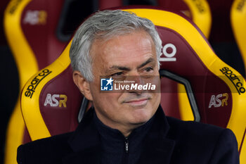 2023-12-10 - Jose' Mourinho head coach of Roma smiles during the Italian championship Serie A football match between AS Roma and ACF Fiorentina on December 10, 2023 at Stadio Olimpico in Rome, Italy - FOOTBALL - ITALIAN CHAMP - ROMA V FIORENTINA - ITALIAN SERIE A - SOCCER