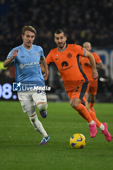 2023-12-17 - Nicolo' Rovella of S.S. Lazio and Henrikh Mkhitaryan of F.C. Inter during the 16th day of the Serie A Championship between S.S. Lazio - F.C. Inter, 17 December 2023 at the Olympic Stadium in Rome. - SS LAZIO VS INTER - FC INTERNAZIONALE - ITALIAN SERIE A - SOCCER