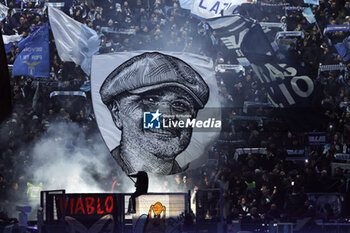 2023-12-17 - Supporters of Lazio show a flag in memory of Sinisa Mihajlovic during the Italian championship Serie A football match between SS Lazio and FC Internazionale on December 17, 2023 at Stadio Olimpico in Rome, Italy - FOOTBALL - ITALIAN CHAMP - LAZIO V INTERNAZIONALE - ITALIAN SERIE A - SOCCER