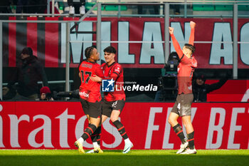 2023-12-17 - Noah Okafor celebrates the goal with the mates during the Italian championship Serie A football match between AC Milan and AC Monza on December 17, 2023 at San Siro stadium in Milan, Italy - FOOTBALL - ITALIAN CHAMP - MILAN V MONZA - ITALIAN SERIE A - SOCCER