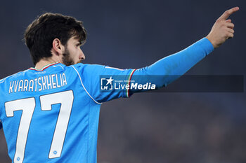 2023-12-23 - Khvicha Kvaratskhelia of Napoli gestures during the Italian championship Serie A football match between AS Roma and SSC Napoli on December 23, 2023 at Stadio Olimpico in Rome, Italy - FOOTBALL - ITALIAN CHAMP - ROMA V NAPOLI - ITALIAN SERIE A - SOCCER