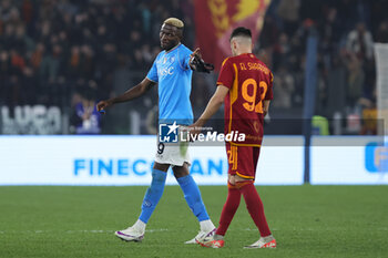 2023-12-23 - Victor Osimhen of Napoli protests with Stephan El Shaarawy after receiving a red card during the Italian championship Serie A football match between AS Roma and SSC Napoli on December 23, 2023 at Stadio Olimpico in Rome, Italy - FOOTBALL - ITALIAN CHAMP - ROMA V NAPOLI - ITALIAN SERIE A - SOCCER