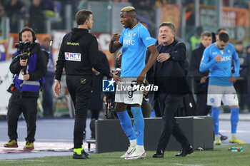 2023-12-23 - Victor Osimhen of Napoli protests with referee receiving a red card during the Italian championship Serie A football match between AS Roma and SSC Napoli on December 23, 2023 at Stadio Olimpico in Rome, Italy - FOOTBALL - ITALIAN CHAMP - ROMA V NAPOLI - ITALIAN SERIE A - SOCCER