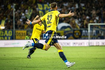 2023-08-26 - Luca Strizzolo (Modena) celebrates after scoring the gol of 1-0 - MODENA FC VS ASCOLI CALCIO - ITALIAN SERIE B - SOCCER