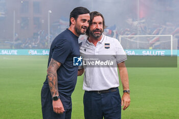 2023-08-25 - Head Coach Alberto Aquilani (Pisa) and Head Coach Andrea Pirlo (Sampdoria) - UC SAMPDORIA VS AC PISA - ITALIAN SERIE B - SOCCER
