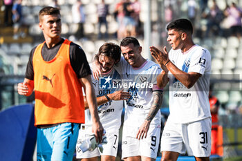 2023-10-07 - Leonardo Mancuso and Matteo Brunori (Palermo) celebrates the victory - MODENA FC VS PALERMO FC - ITALIAN SERIE B - SOCCER