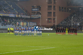 2023-11-04 - Sampdoria and Palermo F.C. lined up for a minute of recollection to honor the passing people in Tuscany during the Italian Serie BKT soccer match Sampdoria vs. Palermo F.C. at the Luigi FerrarisStadium, Genova, Italy, 4th of November 2023 - UC SAMPDORIA VS PALERMO FC - ITALIAN SERIE B - SOCCER