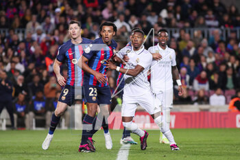 2023-04-05 - Jules Kounde of FC Barcelona and David Alaba of Real Madrid during the Spanish Cup, Copa del Rey, Semi Finals 2nd leg football match between FC Barcelona and Real Madrid on April 5, 2023 at Spotify Camp Nou stadium in Barcelona, Spain - FOOTBALL - SPANISH CUP - FC BARCELONA V REAL MADRID - SPANISH CUP - SOCCER