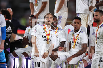 2023-05-06 - Luka Modric of Real Madrid celebrates the victory after the Spanish Cup, Copa del Rey, Final football match between Real Madrid CF and CA Osasuna on May 6, 2023 at Estadio de La Cartuja in Sevilla, Spain - FOOTBALL - SPANISH CUP - FINAL - REAL MADRID V OSASUNA - SPANISH CUP - SOCCER