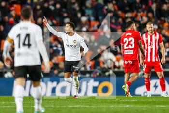 23/01/2023 - Justin Kluivert of Valencia celebrates a goal 1-0 during the Spanish championship La Liga football match between Valencia CF and UD Almeria on January 23, 2023 at Mestalla stadium in Valencia, Spain - FOOTBALL - SPANISH CHAMP - VALENCIA V ALMERIA - SPANISH LA LIGA - CALCIO