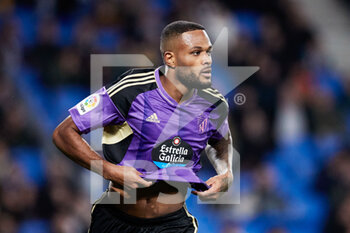 2023-02-05 - Cyle Larin of Real Valladolid CF celebrates his goal 0-1 during the Spanish championship La Liga football match between Real Sociedad and Real Valladolid CF on February 5, 2023 at Reale Arena in San Sebastian, Spain - FOOTBALL - SPANISH CHAMP - REAL SOCIEDAD V REAL VALLADOLID - SPANISH LA LIGA - SOCCER
