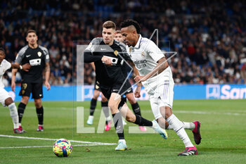 2023-02-15 - Eder Militao of Real Madrid in action during the Spanish championship La Liga football match between Real Madrid and Elche CF on February 15, 2023 at Santiago Bernabeu stadium in Madrid, Spain - FOOTBALL - SPANISH CHAMP - REAL MADRID V ELCHE - SPANISH LA LIGA - SOCCER