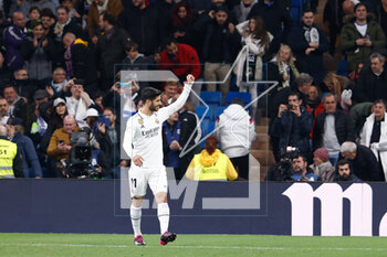 2023-02-15 - Marco Asensio of Real Madrid celebrates a goal during the Spanish championship La Liga football match between Real Madrid and Elche CF on February 15, 2023 at Santiago Bernabeu stadium in Madrid, Spain - FOOTBALL - SPANISH CHAMP - REAL MADRID V ELCHE - SPANISH LA LIGA - SOCCER