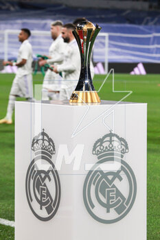 2023-02-15 - Club World Cup trophy during the Spanish championship La Liga football match between Real Madrid and Elche CF on February 15, 2023 at Santiago Bernabeu stadium in Madrid, Spain - FOOTBALL - SPANISH CHAMP - REAL MADRID V ELCHE - SPANISH LA LIGA - SOCCER