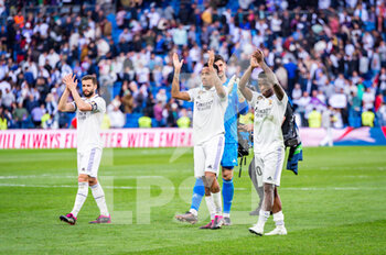 2023-03-11 - Nacho (Real Madrid), Éder Militão (Real Madrid) and Vinícius Júnior (Real Madrid) at the end of the football match between
Real Madrid and Espanyol
valid for the match day 25 of the Spanish first division league “La Liga” celebrated in Madrid, Spain at Bernabeu stadium on Saturday 11 March 2023 - REAL MADRID VS ESPANYOL - SPANISH LA LIGA - SOCCER