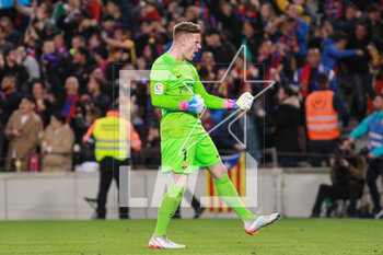 2023-03-19 - Marc-Andre ter Stegen of FC Barcelona celebrates a goal scored by Sergi Roberto during the Spanish championship La Liga football match between FC Barcelona and Real Madrid on March 19, 2023 at Camp Nou stadium in Barcelona, Spain - FOOTBALL - SPANISH CHAMP - FC BARCELONA V REAL MADRID - SPANISH LA LIGA - SOCCER