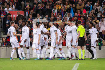 2023-03-19 - Players of Real Madrid celebrate a own goal of Ronald Araujo of FC Barcelona during the Spanish championship La Liga football match between FC Barcelona and Real Madrid on March 19, 2023 at Camp Nou stadium in Barcelona, Spain - FOOTBALL - SPANISH CHAMP - FC BARCELONA V REAL MADRID - SPANISH LA LIGA - SOCCER